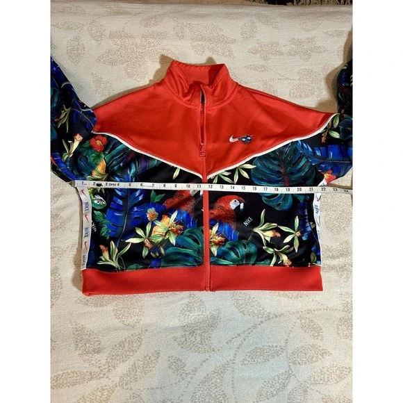 Nike Sportswear Jacket Womens Large Red Tropical Full Zip Lightweight Cropped - Picture 6 of 11